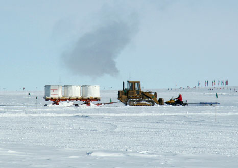 Transport of IceTop tanks from cargo area to deployment site